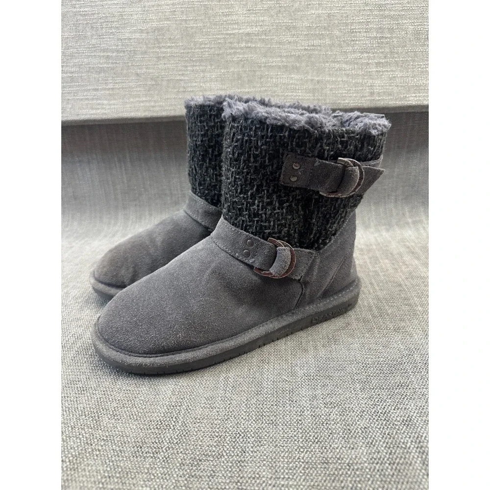 Bearpaw Nova Womens 8 Charcoal Gray Suede Wool Ankle Round Toe Winter Snow Boot